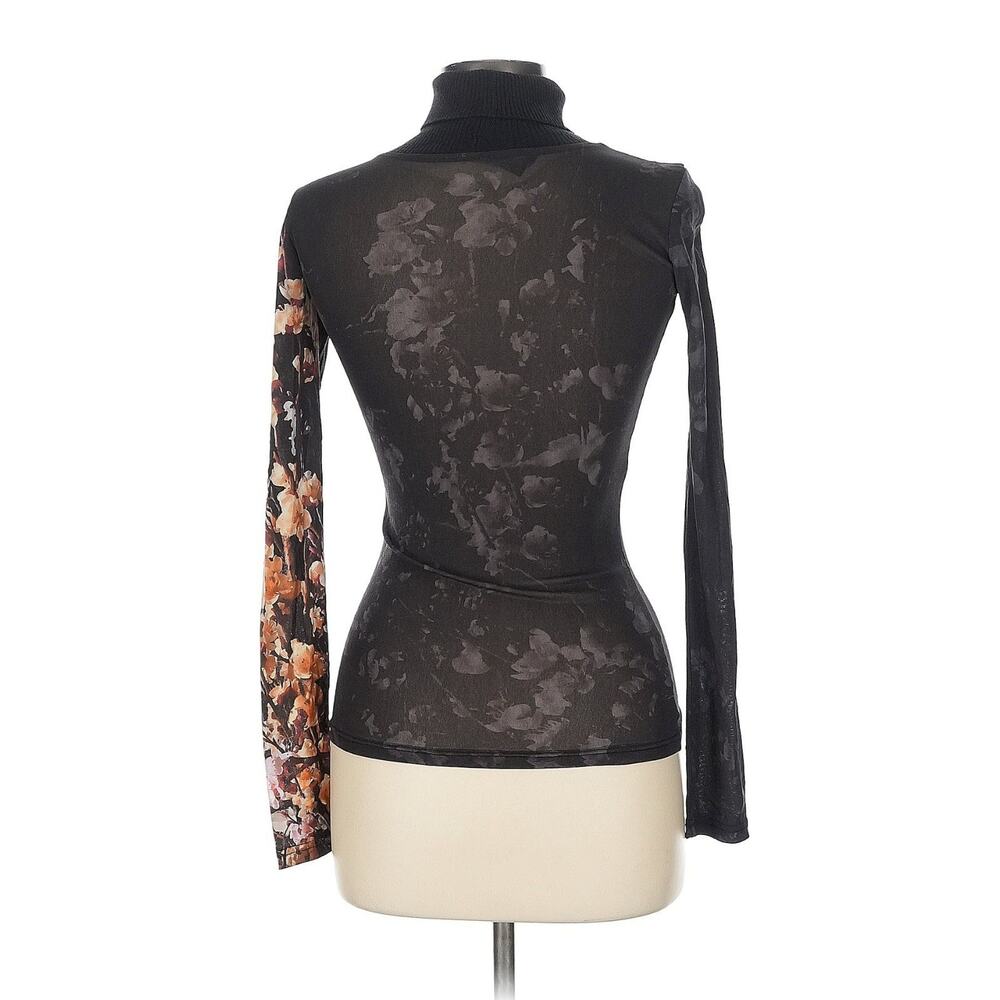 NY77 Black Floral Long Sleeve Semi Sheer Turtleneck 1 (small) - Picture 2 of 4